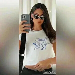 Princess Polly White Crop Top with Blue Graphic